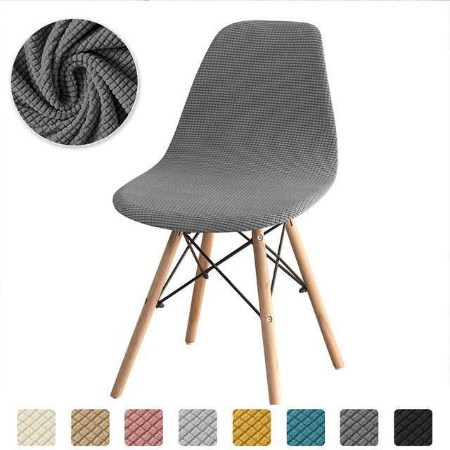 WANERQU Stretch-Shell-Stuhlbezüge aus Polar-Fleece für Esszimmerstühle mit gebogener Rückenlehne, einfarbig, Beige, Weiß oder Grau - Bild 1