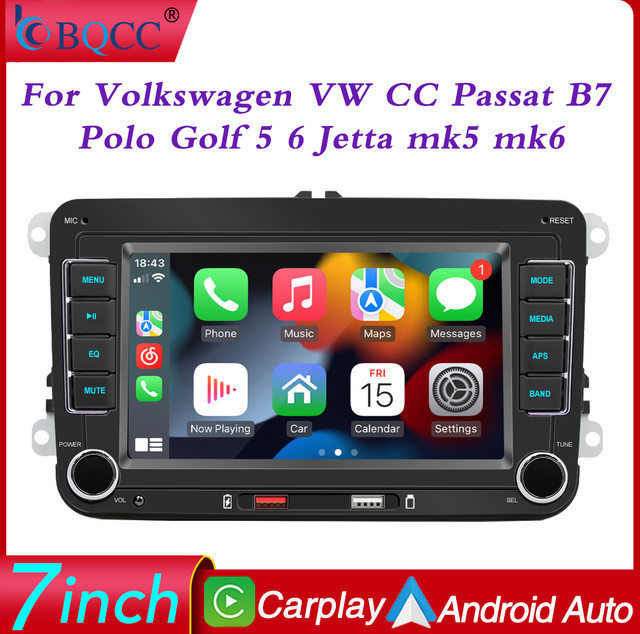 BQCC 7 Zoll 2Din Auto-Player mit Wireless CarPlay und Android Auto für Volkswagen VW CC Passat B7 Polo Golf 5 6 Jetta, Schwarz - Bild 1