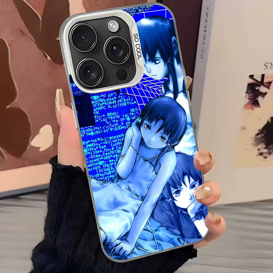 Stoßfeste Anime Serial Experiments Lain Handyhülle für Apple iPhone 11 bis 17 Pro Max Plus in Silber und Blau - Bild 4