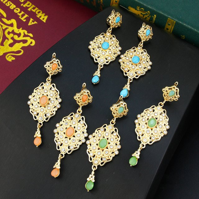 Sunspicems Ohrring, Gold Farbe, Arabische Blume, Kristall, Damen - Bild 1