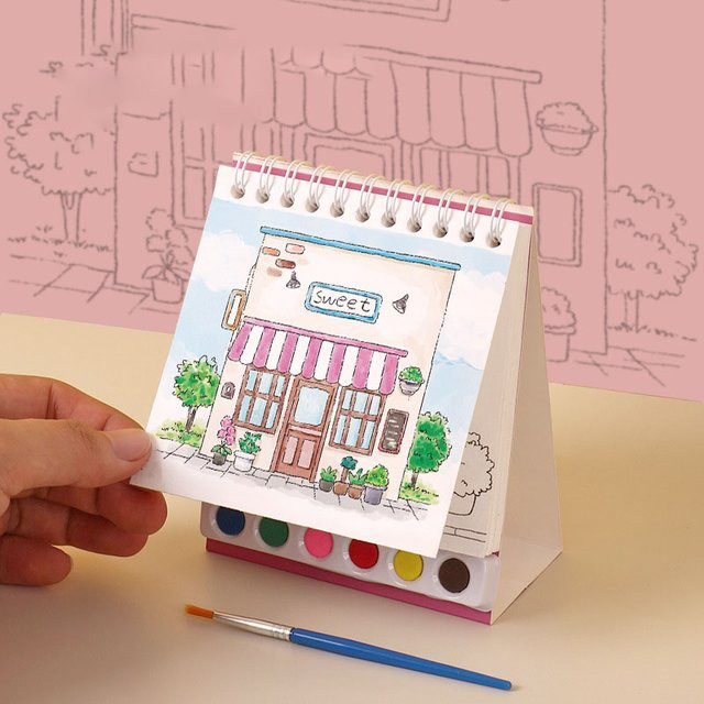 Kreative Spule vertikale Aquarellmalerei, DIY Aquarell Graffiti Buch, pink, mehrfarbig - Bild 1