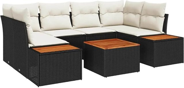 vidaXL Garten-Sofa-Set 6-teilig aus Polyrattan in Schwarz mit Kissen und Stauraumfunktion - Bild 1