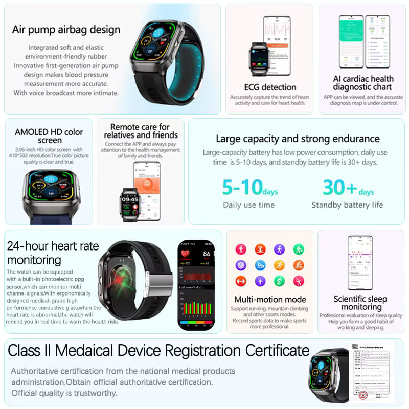 GUHUAVMI Smartwatch für Männer mit Blutdruckmessung, EKG und NFC in Schwarz oder Braun - Bild 5