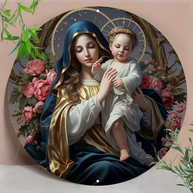 Runde Aluminium-Wandkunst Potdemiel mit Madonna-Motiv in Multicolour, Durchmesser: 20,32 cm - Bild 1