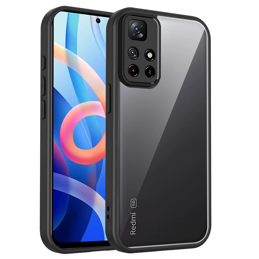 Xiaomi Poco M4 Pro 5G Handyhülle mit transparenter matter Rückseite und Silikon-Stoßfänger in Transparent/Grau - Bild 2
