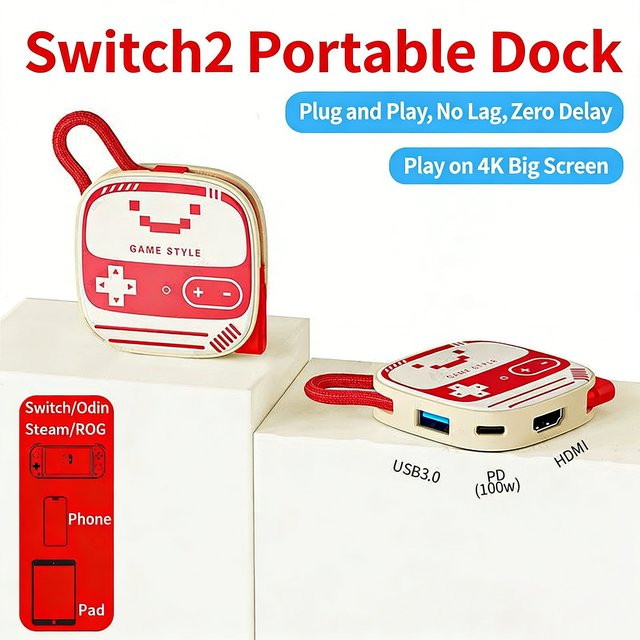 Nintendo Switch 2 Tragbare 3-in-1-Dockingstation mit USB-C, 4K HDTV und USB 3.0 in Grün - Bild 1