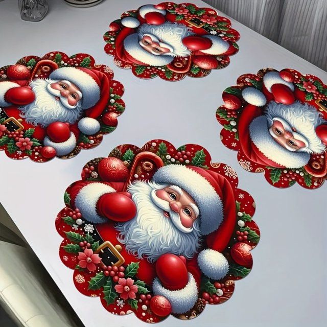 VIKAMA 6-teiliges Weihnachts-Tischset-Set mit Weihnachtsmann-Motiv, wasserdichte runde Tischsets in Multicolor - Bild 1