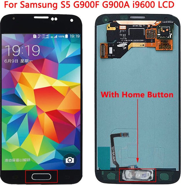 Samsung S5 LCD Display mit Super AMOLED Touchscreen und Home Taste in Schwarz für i9600 G900A 5.1 Zoll - Bild 1
