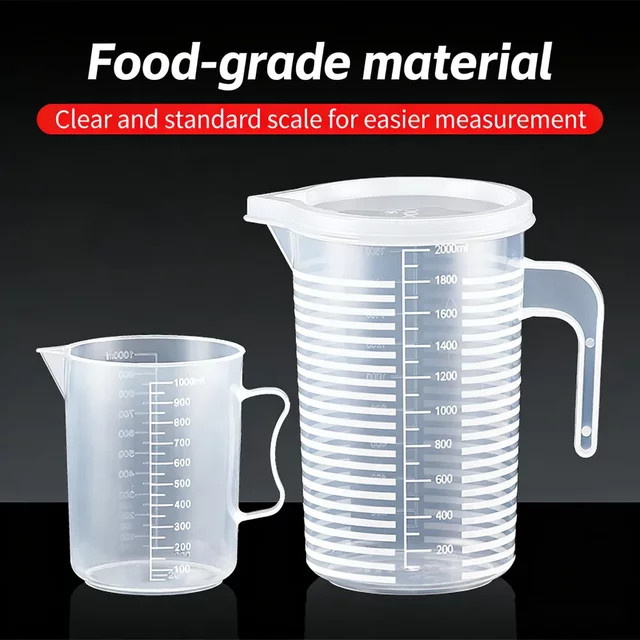 Ouhoe Messbecher aus Kunststoff mit Skala, transparent, rund, 100 ml bis 5000 ml - Bild 1