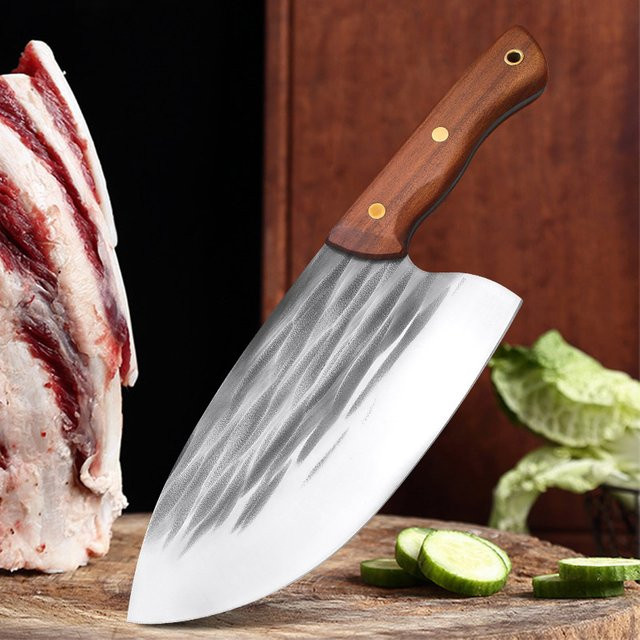 InLeung Handgeschmiedetes Küchenmesser aus Edelstahl mit Holzgriff in Silber - Bild 1