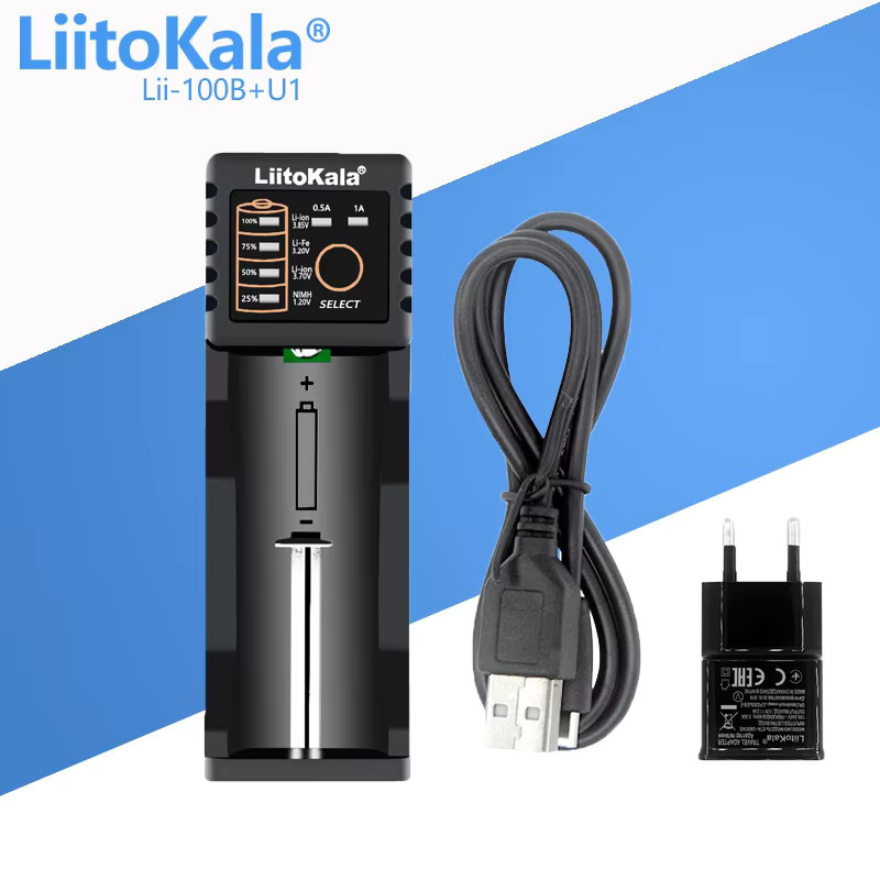 Liitokala Lii-100B Smart Ladegerät für 18650 26650 16340 RCR123 14500 LiFePO4 Ni-MH Ni-Cd Akkus in Schwarz - Bild 2