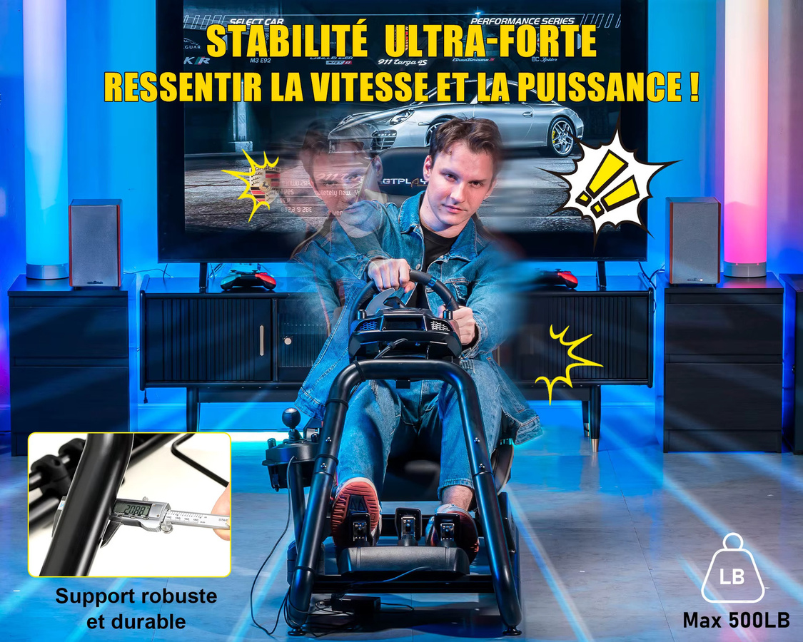 GTPLAYER Simulator Cockpit Rennsimulator Lenkradständer mit Lautsprechern und Pedalablage in Schwarz oder Weiß - Bild 3