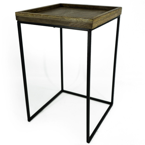 NOOR living Beistelltisch-Set aus Mangoholz und Metall in Schwarz und Braun, B/T/H: 33 x 33 x 52 cm - Bild 2