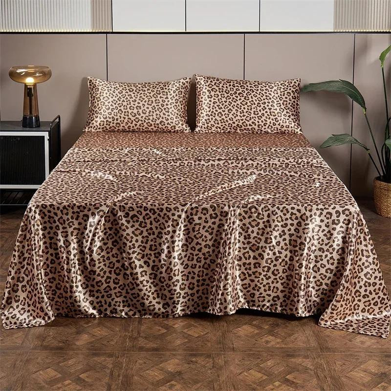 Bin Chi Textiles Bettwäsche-Set aus Satin mit Leopardenmuster inklusive Spannbetttuch und Kissenbezügen - Bild 1