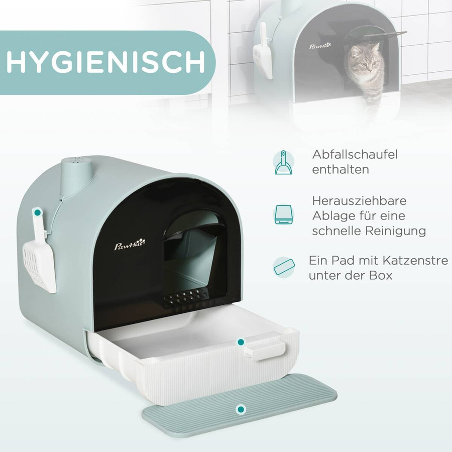 PawHut Katzentoilette aus Kunststoff mit Deckel und Streuschaufel in Grün, B/H/L: 44 x 47 x 43 cm - Bild 2