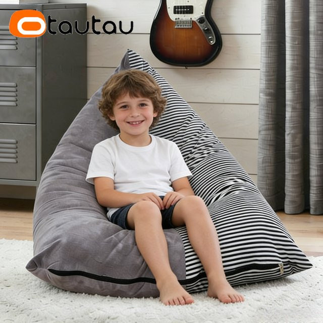 OTAUTAU Sitzsack-Bezug aus weichem Milchvelours in Grau, Loungesessel-Bezug und Aufbewahrungs-Pouf DD245 - Bild 1