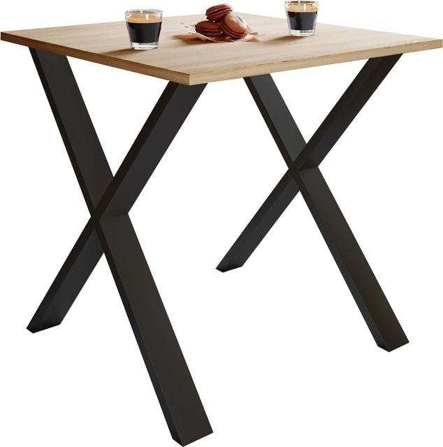 VCM Esstisch Xona in Sonoma-Eiche und Schwarz mit X-Fußgestell, B/T/H: 80 x 80 x 76 cm - Bild 2