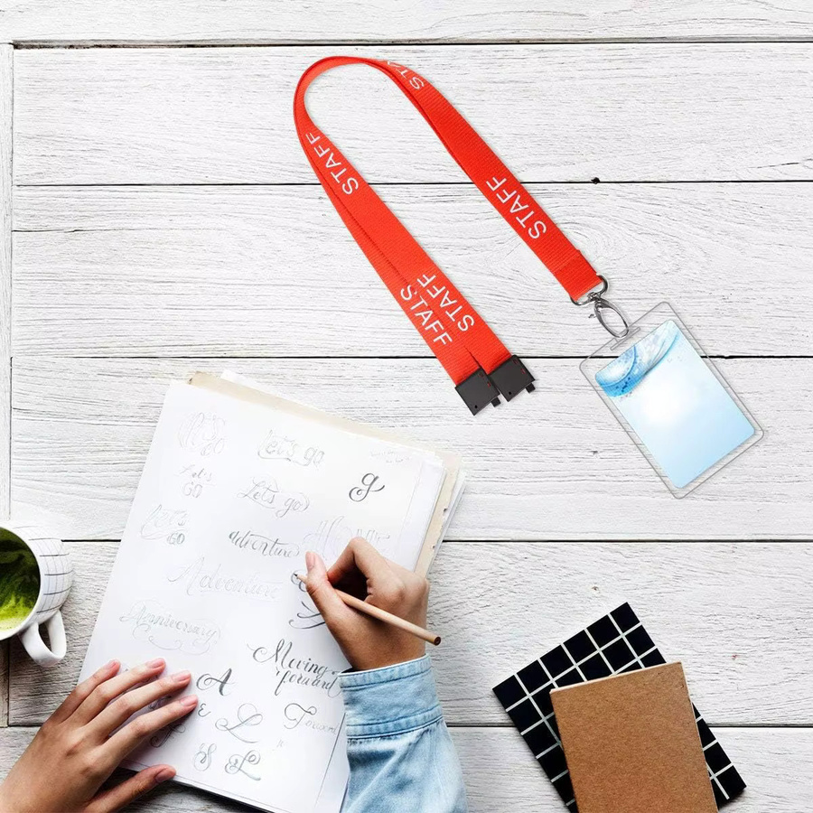 3 Stück Stab-Lanyards mit bedrucktem Umhängeband in Orange und Weiß mit drehbarem Metallclip - Bild 2