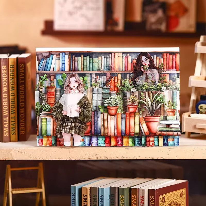 YCDBTH DIY Klebeband mit Bücherlandschaft-Motiv, PET Washi Tape für Sammelalben, Breite: 5 cm, Länge: 2 m, Mehrfarbig - Bild 5