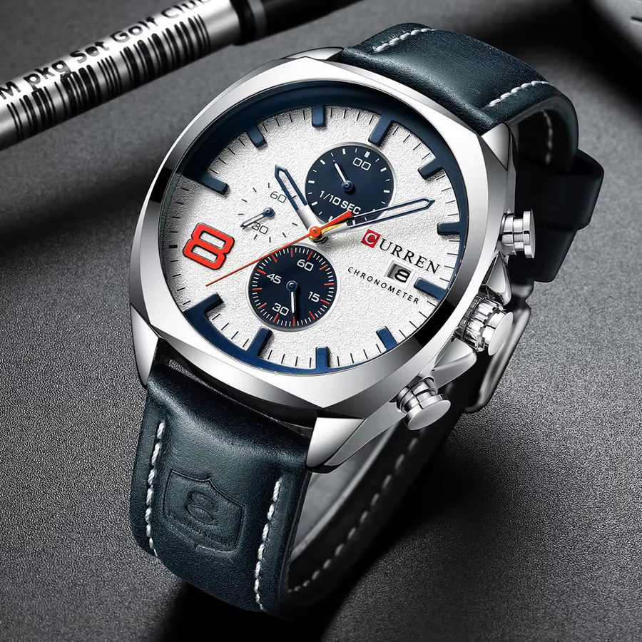 CURREN Chronograph Armbanduhr, Quarz, Leder, Herren - Bild 3