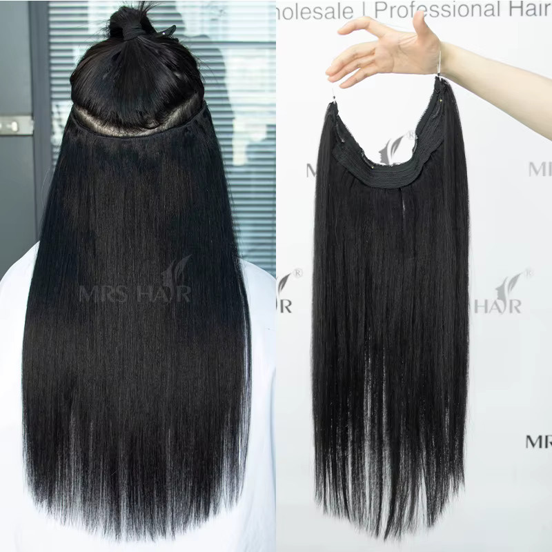 MRS HAIR Jet Black Fish Line Wire Haarverlängerungen, Clip-in-Echthaarverlängerungen, 4 Clips - Bild 3