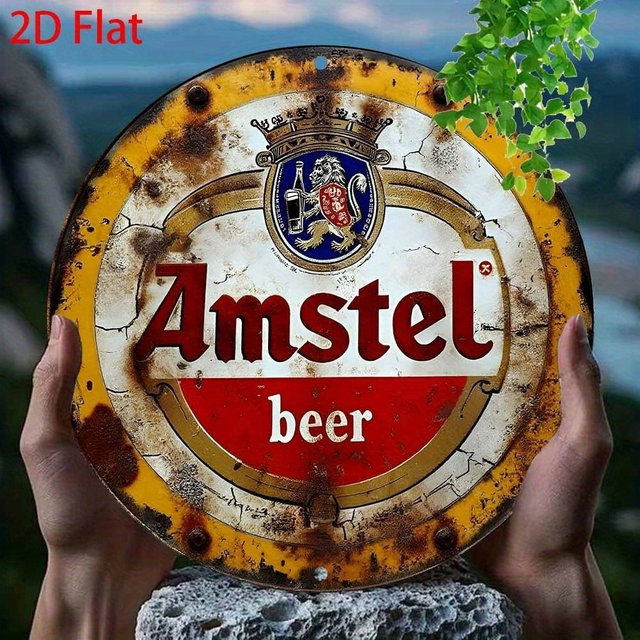 Vintage Amstel Bier Wandschild aus Metall von CIFBUY in Mehrfarbig, Rundes Metallschild mit Logo für Bar und Heimdekoration - Bild 1