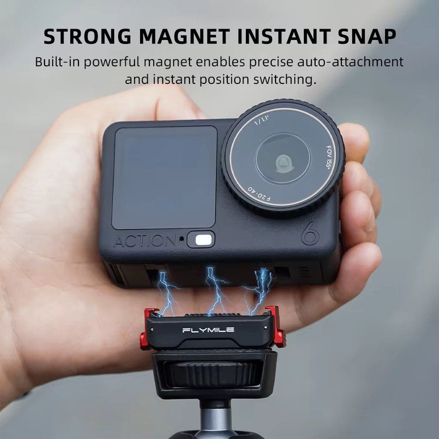 Flymile Magnetische Schnellwechsel-Adapterhalterung für DJI OSMO Action 6 in Schwarz mit 1/4 Zoll Lochbasis - Bild 2