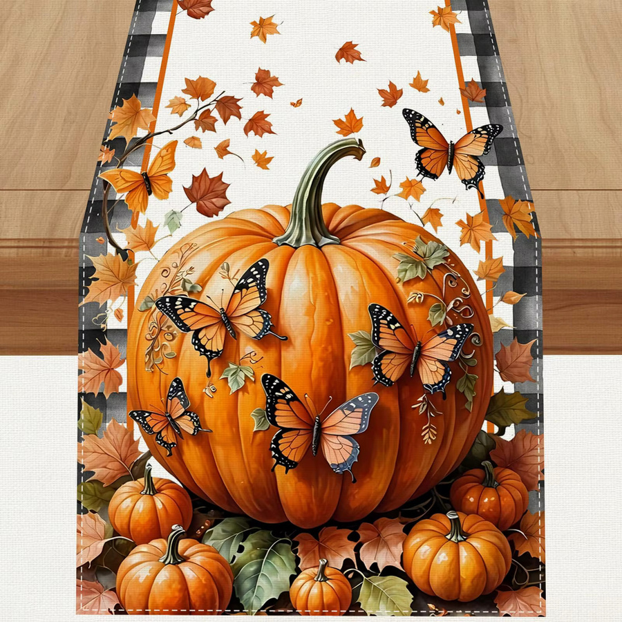 VIKAMA Tischläufer aus Leinen mit Herbstmotiven in Mehrfarbig, B/H: 133 x 33 cm - Bild 3