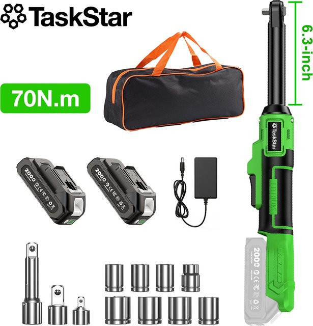 TaskStar Akku-Ratschen-Schraubenschlüssel-Set in Grün, 3/8 Zoll, 70 N·m, kompatibel mit Makita-Akkus - Bild 1