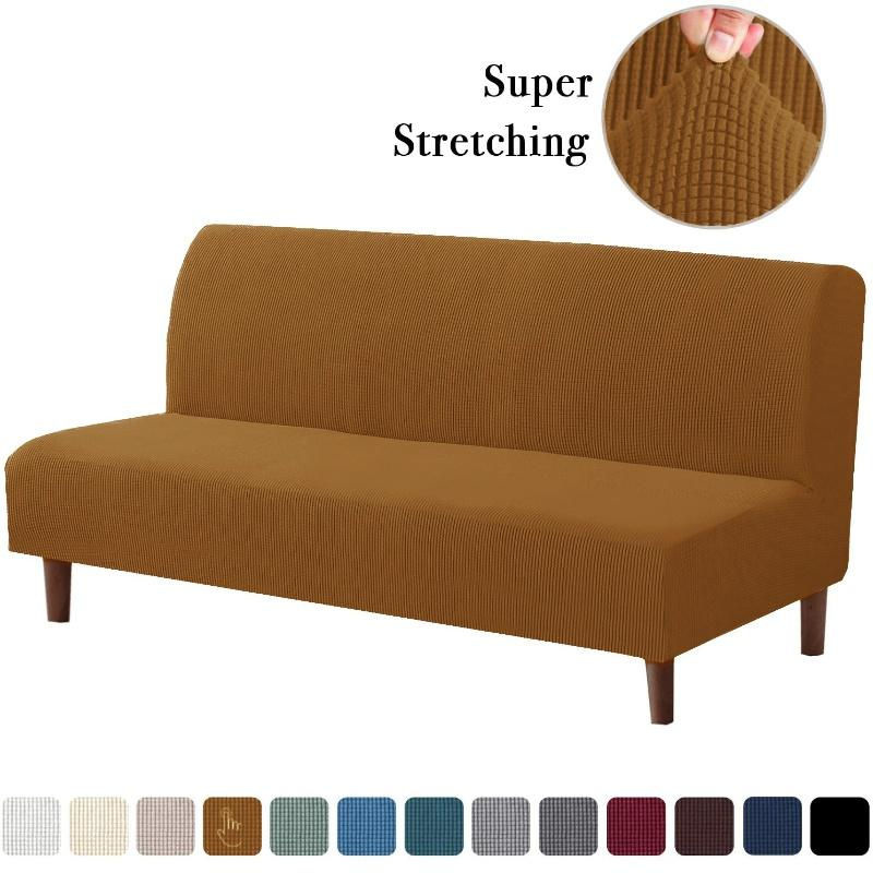 RTTIME Elastischer Stretch-Sofa-Bettbezug ohne Armlehnen in Taupe mit Jacquard-Struktur - Bild 2