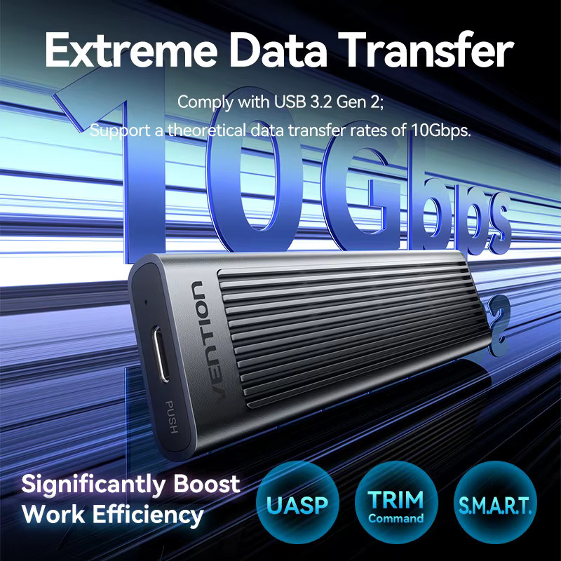 Vention Dual Protocol M.2 NVMe/SATA SSD Gehäuse mit USB 3.2 Gen2 10 Gbit/s Adapter in Grau - Bild 2