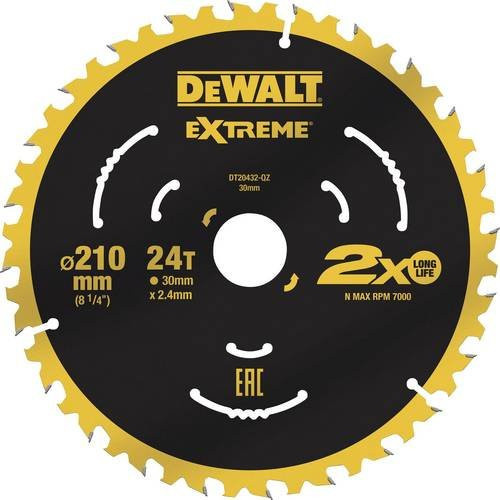 DEWALT Kreissägeblatt DT20432-QZ mit 24 Zähnen, Durchmesser: 210 mm, Bohrung: 30 mm, Dicke: 2,4 mm - Bild 1