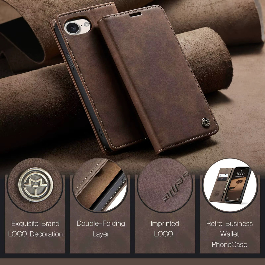 WeFor Magnetische PU-Leder Flip Wallet Case für iPhone 17e in Braun mit Kartenhalter und Standfunktion - Bild 6