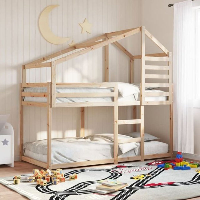 Vidaxl Etagenbett aus Massivholz Kiefer in Braun und Natur, B/T/H: 90 x 200 x 112 cm (ohne Matratze) - Bild 1