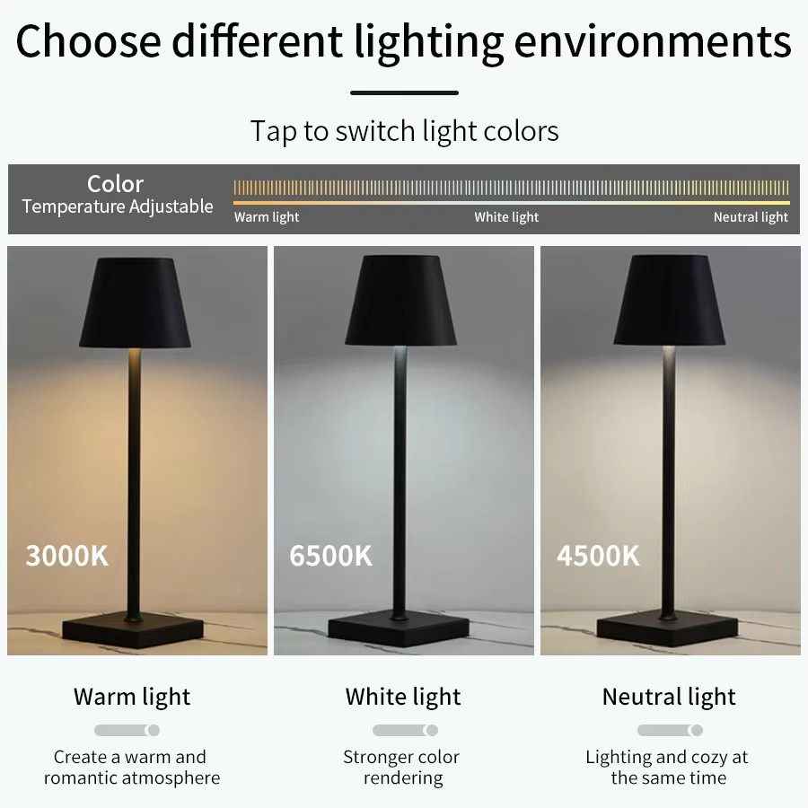 ATcomm LED-Schreibtischlampe in Weiß mit Touch-Schalter, USB wiederaufladbar und 3-farbiger CCT-Lichtsteuerung als Tischlampe und Nachtlicht - Bild 4