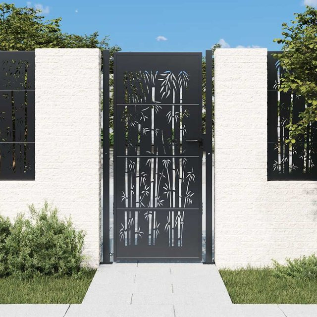 vidaXL Gartentor aus verzinktem Stahl in Anthrazit mit Bambus-Design, B: 105 cm, H: 205 cm - Bild 3