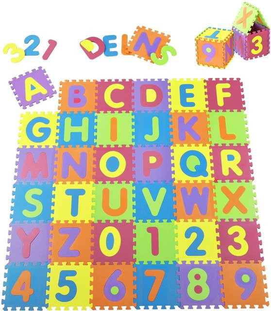 Juskys Puzzlematte Kim 36-teiliges Set bunt mit Buchstaben & Zahlen - Bild 1
