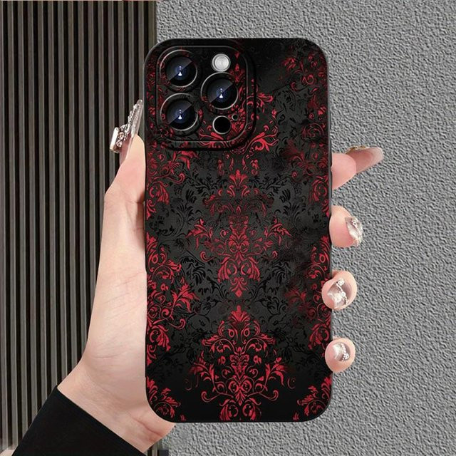 Sturzsichere Handyhülle im Gothic-Stil für Apple iPhone 15 Pro Max, 14, 13, 12, 11 in Rot und Schwarz - Bild 1