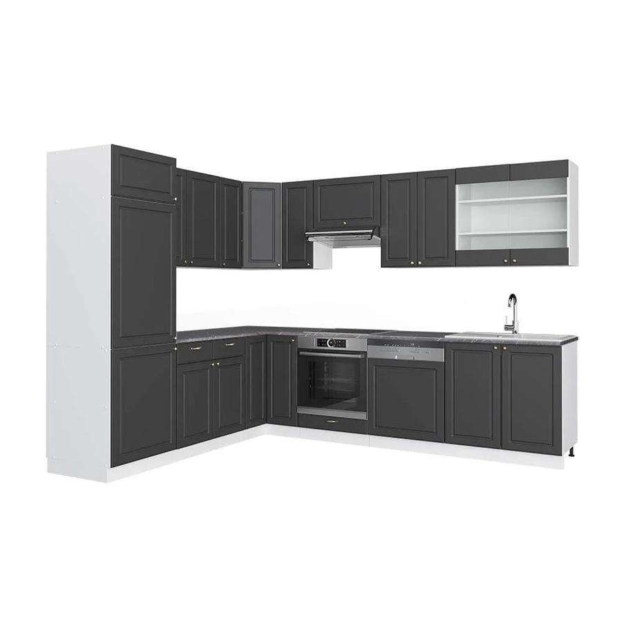 Vicco Fame-Line Eckküche in Anthrazit, Gold und Weiß, modern mit Soft-Close-Türen, B/T/H: 227 x 287 x 82 cm - Bild 2