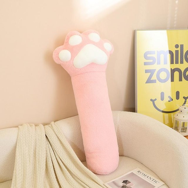 Langes Plüsch-Kuschelkissen in Katzenpfoten-Design, Rosa, Länge: 80 cm - Bild 1