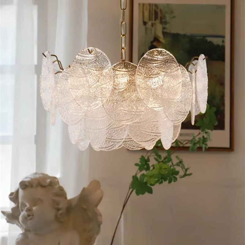 JIANKEXING Glas Kronleuchter im französischen Minimalismus Design, Pendelleuchte in Gold und Transparent für Wohnzimmer, Schlafzimmer oder Restaurant - Bild 2