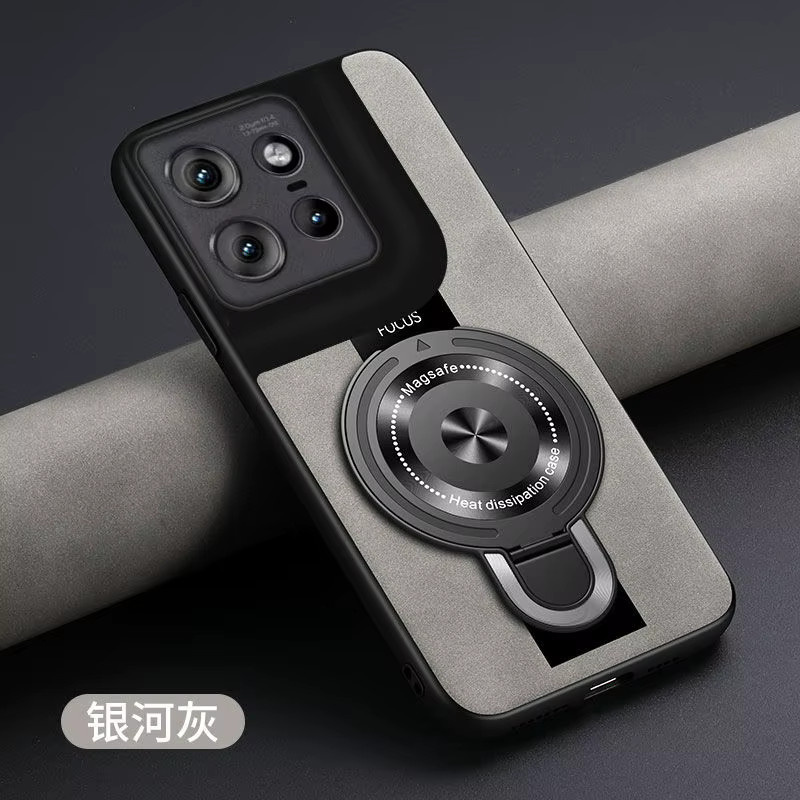 Stoßfeste magnetische Handyhülle aus Schaffell Leder für Motorola Moto Edge 50 Neo 50 Fusion X50 Ultra G96 G45 G86 G56 in Grau mit Standfunktion - Bild 2