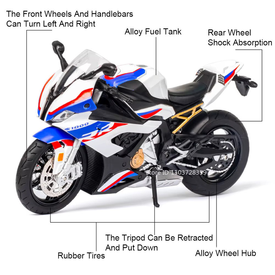 MAKEDA S1000RR Miniatur Motorrad Modell, 1:12, Metall, mit Licht und Sound - Bild 2