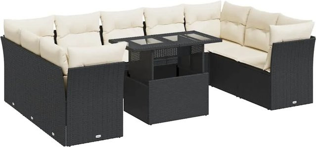 vidaXL 10-teilige Garten-Sofagarnitur aus Poly-Rattan mit Kissen in Schwarz - Bild 1