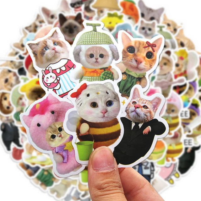 LOLEDE Kawaii Katze Meme Aufkleber Set mit 62 bis 620 Teilen in Multicolour für Laptop, Skateboard und Scrapbooking - Bild 1