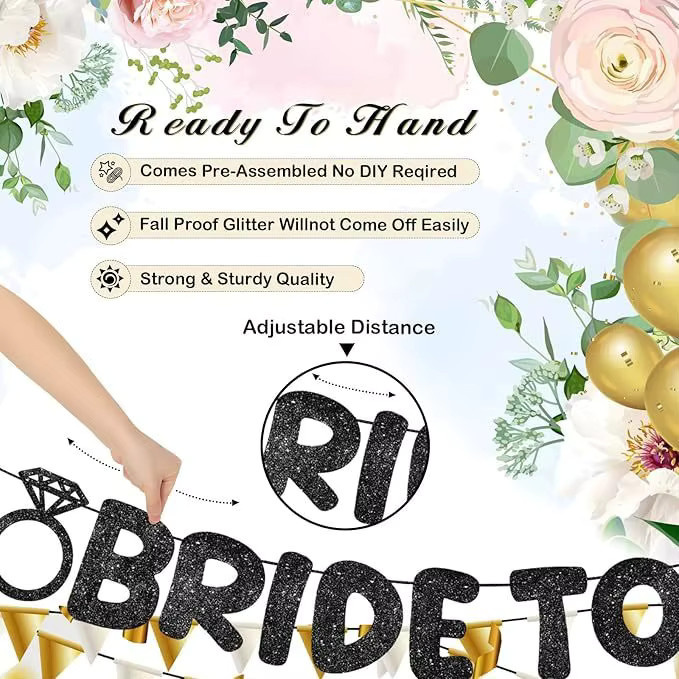AFYPRTY Braut Banner Dekoration für Junggesellinnenabschied und Hochzeitsfeier in Lila mit Wimpel und Buchstaben aus Papier - Bild 3