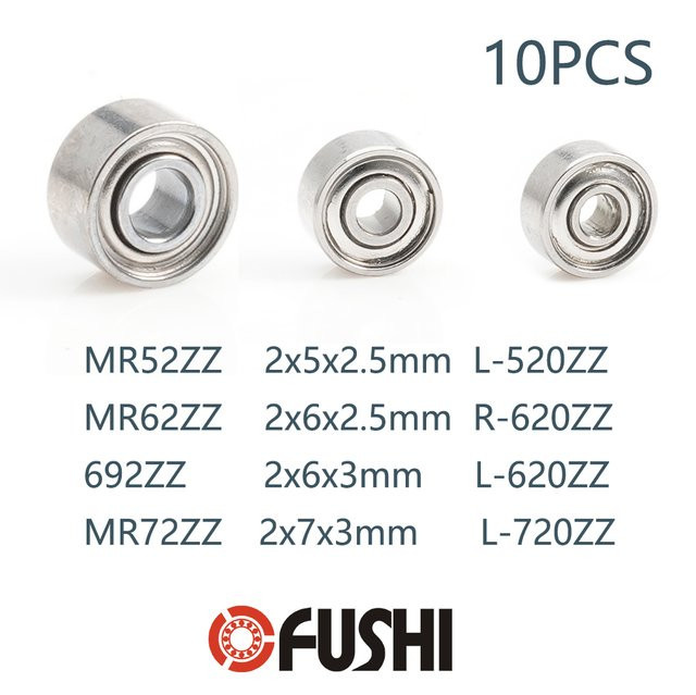 10er Set FUSHIBEARING Rillenkugellager mit Doppelschild in Silber, Innendurchmesser 2mm, Typen MR52ZZ MR62ZZ 692ZZ MR72ZZ - Bild 1