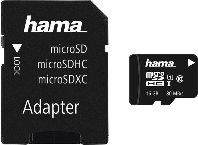 Hama microSDHC Speicherkarte 16GB Class 10 UHS-I 80MB/s mit Adapter in Schwarz - Bild 1