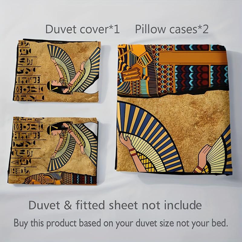 Bettwäscheset mit altägyptischer Kunst von Binchi Outdoor Product, 3-teiliges Set aus atmungsaktivem Mikrofaser-Bettbezug und 2 Kissenbezügen, Mehrfarbig, B: 140 cm, L: 210 cm - Bild 5