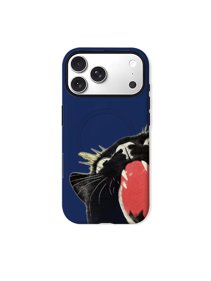 CaseLumi Matte Bumper MagSafe Schutzhülle für iPhone 17 16 15 14 13 Pro Max mit Silly Black Cat Design in Blau - Bild 6